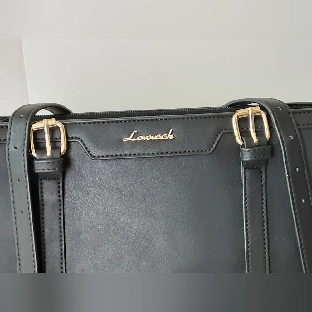 LOVEVOOK Laptop Bag Lightweight Black PU Leather Large Shoulder | Satchel Bag